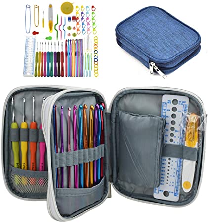 Katech 85-Piece Crochet Accessories Set, Crochet Hooks Kit with Storage Case, Ergonomic Knitting Needles Weave Yarn Kits DIY Hand Knitting Craft Art Tools for Beginners and Experienced Crochet Lovers