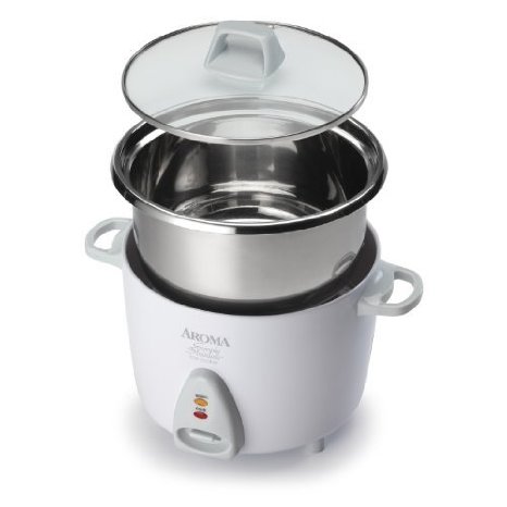 Aroma Simply Stainless 6-Cup Cooked  3-Cup UNCOOKED Rice Cooker Stainless Steel Inner Pot ARC-753SG