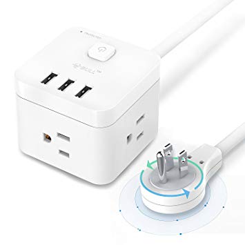 Smart Power Strip with Flat Plug, Switch Control and Cube Spacing Design USB Charging Station with 3 Ports & 3 Outlets, 1875W Surge Protector with 5ft Extension Cord for Nightstand & Desktop