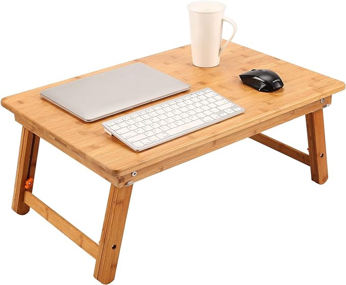 Large Size Laptop Tray Desk Nnewvante Foldable Bed Table Tray, Coffee Desk 100% Bamboo Breakfast Serving Tray Gaming Writing Support up to 18in Laptop, 66x45cm