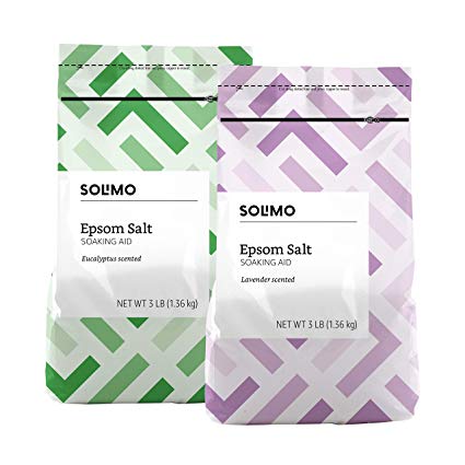 Amazon Brand - Solimo Epsom Salt Soaking Aid, Lavender Scented, 3 Pound & Solimo Epsom Salt Soaking Aid, Eucalyptus Scented, 3 Pound