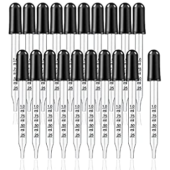 20pcs 1ml Glass Dropper,Essential Oil Dropper Pipette, Straight-Tip Calibrated Glass Medicine Dropper.