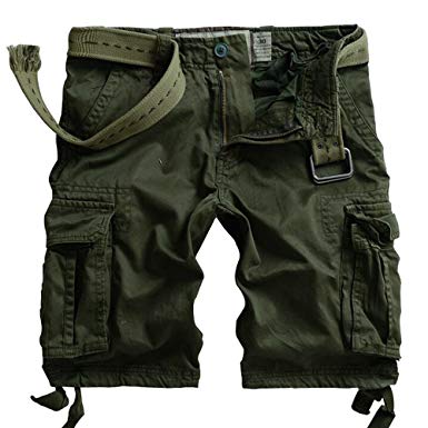 MUST WAY Men's Multi Pocket Slim Fit Cotton Twill Cargo Shorts