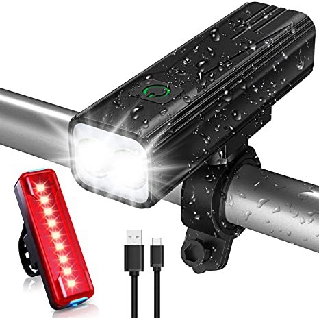 Bike Lights Set, Bovon 800 Lumens USB Rechargeable Bicycle LED Front Light & Back Tail Light, 5 Adjustable Lightness & Flashlight with Waterproof IPX5 & Easy Install & 6-50Hrs Running Time