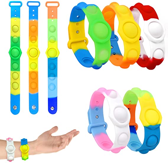 Push Pop Bubble Fidget Toy Bracelets, 5 Pcs Pop Fidget Toy for Children & Adult, Stress-relieving Silicone Toy for Pop, Fidget Toys for Rainbow Learning Materials for Teenager, Push Pop Fidget Toy