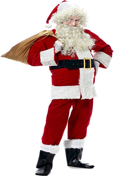 Molodo Santa Suit for Men, Men's Deluxe Santa Suit 10pcs Christmas Ultra Velvet Adult Santa Claus Costume