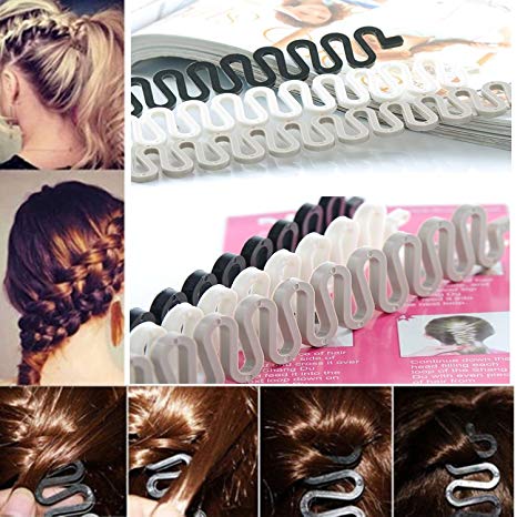6PCS OPCC Fashion French Hair Styling Clip Stick Bun Maker Braid Tool Hair Accessories Twist Plait Hair Braiding Tool(Black,Gray and White)