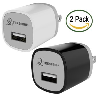 Wall Charger, 2 Pack tekSonic® Universal Home Travel USB 1 Amp Wall Charger, AC Power Charging Adapter Plug for iPhone 6, 6 Plus, 5, 5s, 5c, iPad, iPod, Samsung S7, S6, S5, S4, S3, Note, Android