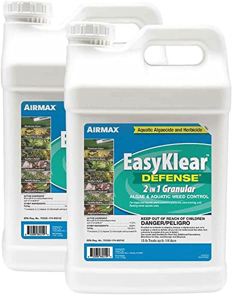 Airmax EasyKlear Defense 2-in-1 Granular Pond Algae Control, Eﬀective & Fast Acting Algaecide, Aquatic Weed Treatment for Clear Water in Ponds and Lakes, Controls Both Algae and Aquatic Weeds, 30 lb