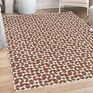 Ambesonne Mid Century Decorative Area Rug, Repeating Bicolor Circles in Vertical Order with Varying Directions, Quality Carpet for Bedroom Dorm Living Room, 5' 1" X 7' 5", Seal Brown Cinnamon