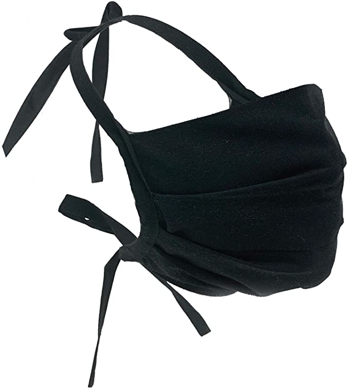 Black Adjustable Face Covering with String Ties - Cotton Face mask- Made in The USA - Can be Worn Over N95 - Versatile, Stylish and Comfortable - Black