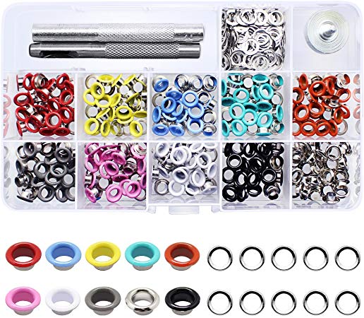Yotako 300 Pieces Grommet Kit Metal Eyelet Kit,Grommet Tool Grommet Punch for Bag,Clothes Carfts,3/16 Inch 10 Colors