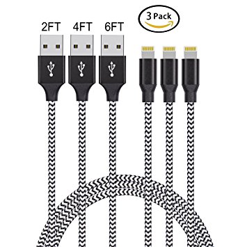 Beta Lightning charging Cable/iPhone Charger Cable,USB to Lightning Cable, Durable Nylon Braided Cord for Charging or Transmission Data Pack 3(2ft/4ft/6ft), MFi Certified for Ipad,iPhone (Black)