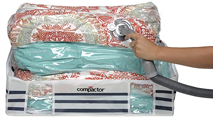 Compactor Mariniere Stripes Space Saver Bag System for Vacuum Storage as an Under Bed Solution for Pillows, Duvets, Comforters, Blankets Compression Large (26x20x6)