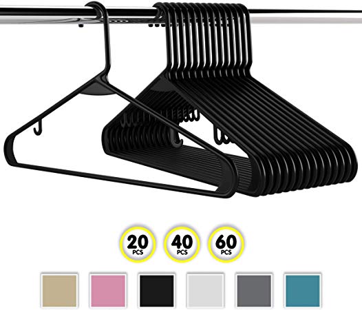 Neaterize Plastic Clothes Hangers| Heavy Duty Durable Coat and Clothes Hangers | Vibrant Colors Adult Hangers | Lightweight Space Saving Laundry Hangers | 20, 40, 60 Available (40 Pack - Black)