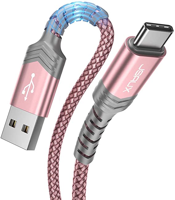 USB-C Cable 3A Fast Charging, JSAUX 3-Pack (10ft 6.6ft 3.3ft)USB A to Type C Charge Nylon Braided Cord Compatible with Samsung Galaxy S20 S10 S9 S8 Plus Note 10,PS5 Controller,USB C Charger(Rose Gold)