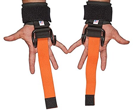 LPG Muscle Haulin' Hooks HARDCORE Weightlifting Hooks and Straps (Pair), Orange