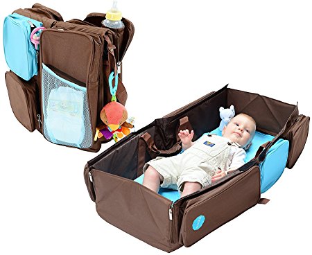 Mo m 3-in-1 Convertible Diaper Bag, Baby Changing Pad & Travel Bassinet Infant Bed - Convenient All in One Tote w/ Pockets, Insulated Bottle Holder, Stroller Hooks & Comfortable Foam Cushion