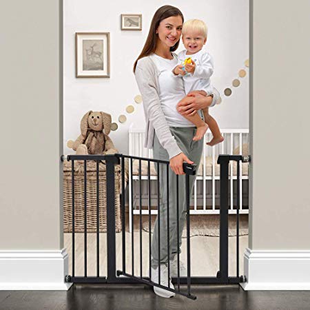 Cumbor 43.3”Auto Close Safety Baby Gate, Extra Tall and Wide Child Gate, Easy Walk Thru Durability Dog Gate for The House, Stairs, Doorways. Includes 4 Wall Cups, 2.75-Inch and 8.25-Inch Extension