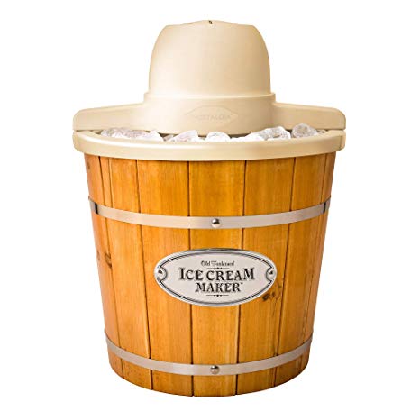 Nostalgia WICM4L 4-Quart Electric Wood Bucket Ice Cream Maker, 4-Qaurt, Light