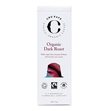 CRU Kafe Organic Nespresso Compatible Coffee Capsules - Dark Roast (6 Boxes, Total 60 Pods)