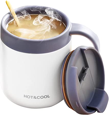 IDOKER Coffee Mug, Insulated Coffee Mug with Lip, Stainless Steel Coffee Mug with Handle, Reusable Insulated Mug, 12OZ, White