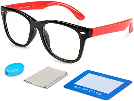 Kids Anti Blue Light Glasses, Blocking Harmful Blue Light Emitted by Fluorescent Lights, LED Lights, LCD TVs, Electronic Screens, Projector and Cameras, Boys Girls Age for 3-12(red)