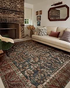 Loloi Chris Loves Julia Jules Collection JUL-10 Ocean/Spice 5'-0" x 7'-6", .13" Pile Height, Area Rug