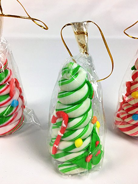 Candy Cane Tree Edible Ornament Decorated with Christmas Tree Gingerbread Man Assorted Colors