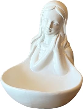 Top Brass Porcelain Rosary/Jewelry Holder - Blessed Virgin Mary/Lady of Grace Angelic Madonna Prayer Bead Necklace Tray Decor