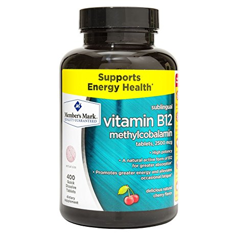 Member's Mark Formerly Known as Simply Right Vitamin B-12 2500 mcg, High Potency, Sublingual B12, 400 Quick Dissolve Tablets