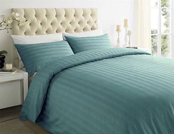 Sapphire Collection 100% Stripe TC400 Egyptian Cotton Duvet Quilt Cover Pillow Cases All Sizes (Super King, Teal)
