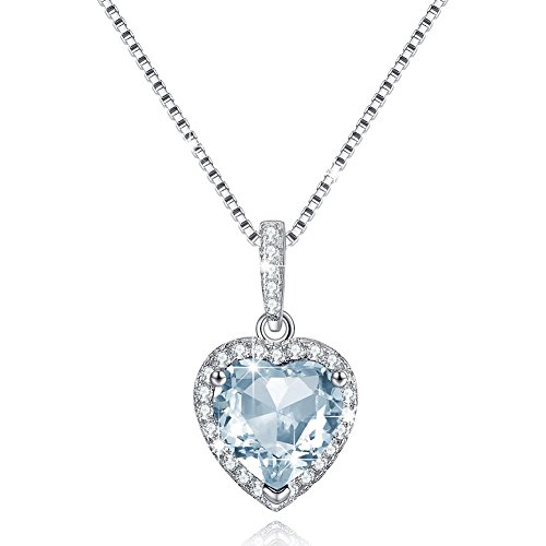 Simulated Diamond Necklace Sterling Silver, Love Heart Necklace December Simulated Birthstone Blue Topaz Pendant Necklace Sterling Silver for Women