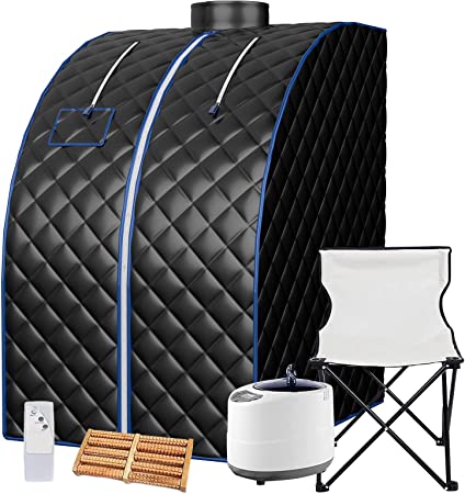 AYVEVTA Portable Steam Sauna, Foldable Lightweight Steam Saunas for Home Spa, 2L & 1000W Steam Generator with Protection, Bag & Chair Included, Steam Sauna with Remote Control (Black)