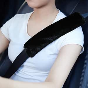 Moonet Auto Seat Belt Shoulder Pad, Soft Faux Sheepskin Wool Universal Seatbelt Cover for More Comfortable Driving,Multipurpose for Handbag Carmera Backpack Straps,2pc（Black）