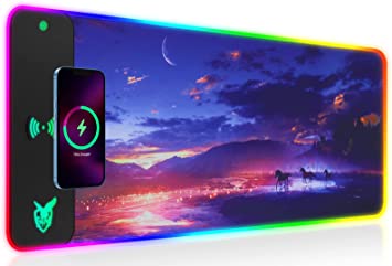 GIM Wireless Charging RGB Gaming Mouse Pad 10W, LED Mouse Mat 800x300x4MM, 10 Light Modes Extra Large Mousepad Non-Slip Rubber Base Computer Keyboard Mat for Gaming (Purple)