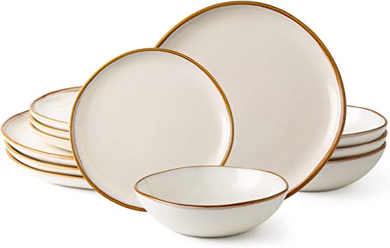 AmorArc Ceramic Dinnerware Sets,Handmade Reactive Glaze Plates and Bowls Set,Highly Chip and Crack Resistant | Dishwasher & Microwave Safe,Service for 4 (12pc)