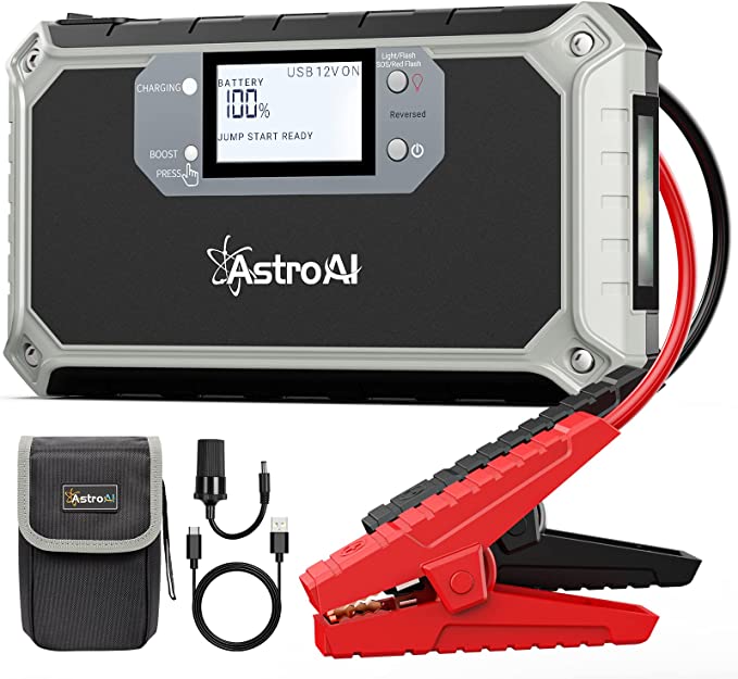 AstroAI Car Jump Starter 2000A, Large Digital LCD Screen, Safe Battery Booster, Portable Power Bank Charger and Jumper Cables for up to 7.0L Gas 5.0L Diesel Engines with LED Lights