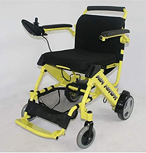 Air Hawk Folding Power Chair Yellow - Lightest Weight 41 lbs Airplane, Cruise Ready  9 Free Accessories
