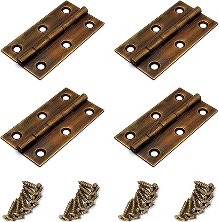 Brass Hinges,4-Pack,Susenya Folding Butt Hinges in 2.5" Home Furniture Hardware Door and Window Hinges Antique Gold with Mounting Screws