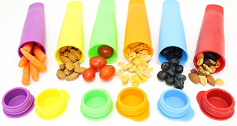 Silicone Snack Bag Multi Use Snack Box Containers Ice Pop Maker Molds All in One Set of 6 - Popsicle Molds - Snack Bags for Bento Box Lunch Boxes - Kids Lunch Containers Totes - Safe Food Grade Travel Snack Storage - Brand: Ideas In Life