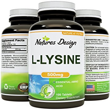 Pure L-LYSINE 500mg - 100 Tablets – Natural Essential Amino Acid Supplement - Boost Immunity and Prevent Cold Sores – L-lysine Helps Collagen Formation for Healthy Skin   Hair & Bones