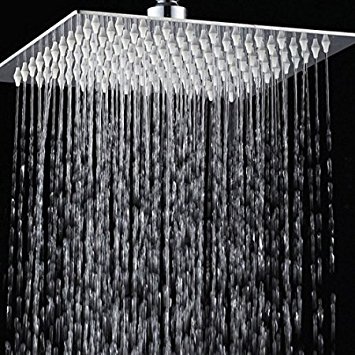 LORDEAR F01082CH Solid Square Ultra Thin 304 Stainless Steel 12 Inch Adjustable Rain Shower Head with Polish Chrome,Waterfall Full Body Coverage with Silicone Nozzle Easy to Clean and Install
