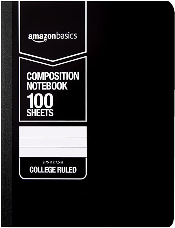 AmazonBasics College Ruled Composition Notebook, 100 Sheet, Solid Black, 12-Pack