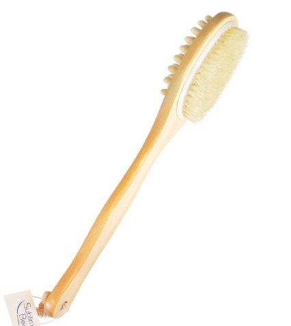 HEALTHY ORIGINAL DRY BODY BRUSH Dual Head for Skin Brushing  Cellulite Massage Includes HOW-TO GUIDE Ancient Art for Circulation and Beauty Natural Bristles and Long Handle
