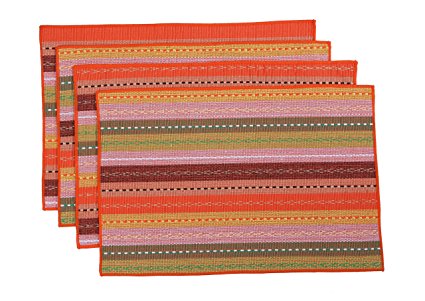 WOOD MEETS COLOR Cotton Table Placemats Woven Braided Ribbed Washable Table Mats Set of 4, 12" x 18" (Orange)