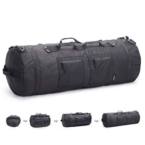 JSVER Travel Duffel Bag Adjustable Luggage Bag for Gear Sport Gym Equipment, Water Resistant Nylon Black