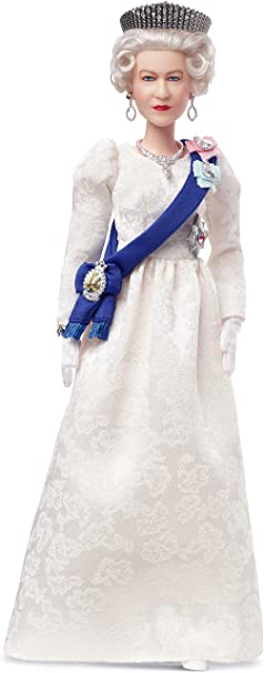 Barbie Signature Queen Elizabeth II Platinum Jubilee Doll Wearing Ivory Gown, Riband, Crown & Gloves, with Doll Stand, Gift for Collectors