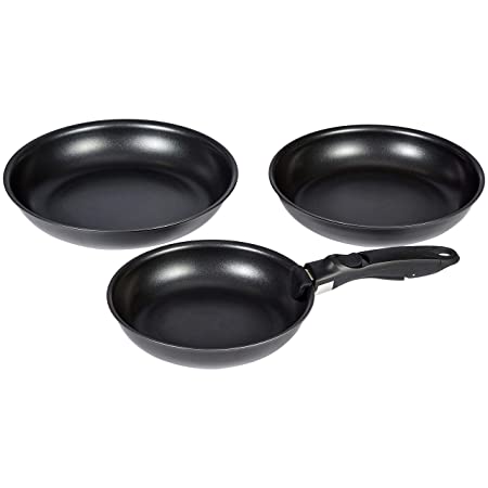 AmazonBasics 4 Piece Non-stick Cookware Set with Induction Base - Space Saving and Dishwasher Safe (3 Pans and 1 Detachable Handle)