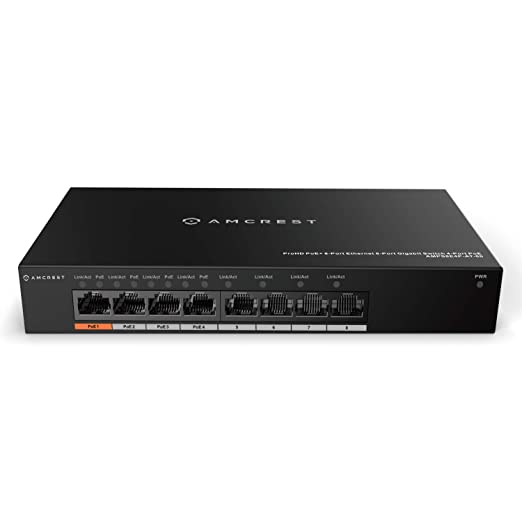 Amcrest 8-Port Switch with 4-Ports POE  802.3af/at 60W, Metal Housing, (AGPS8E4P-AT-60)
